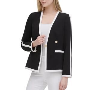 CALVIN KLEIN Contrast-trim Single-button Blazer Black Women's 12